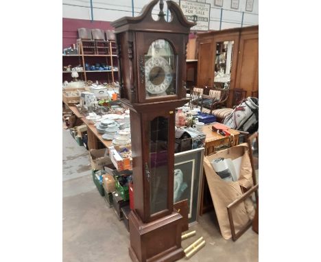 Reproduction longcase clock, with pendulum and three brass weights