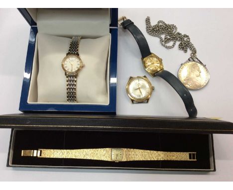 Ladies Rotary wristwatch in box, three other watches and Marie Theresia dollar on chain