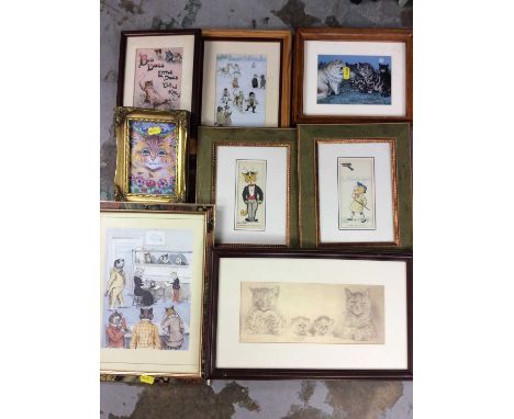 Collection of framed Louis Wain prints