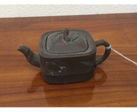 Chinese Yixing teapot with simulated bamboo handle and knop, with seal mark to base