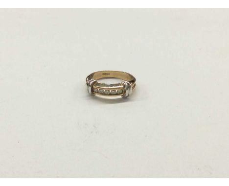 9ct white and yellow gold diamond five stone ring, size M½Condition report: Weight 4.9g 