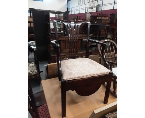 Georgian mahogany commode elbow chair