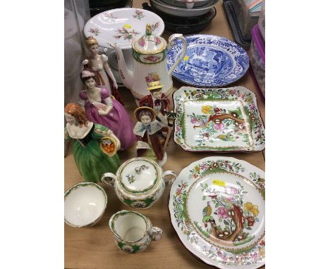 Group five Francesca Art China figures, Spode Italian plates, other Spode, Paragon coffee pot, etc