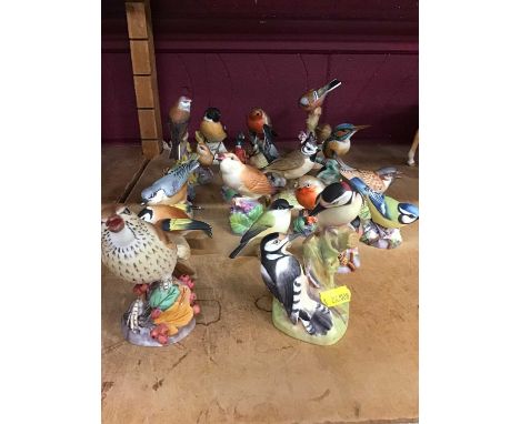Collection of Worcester birds, Crown Derby bird, others