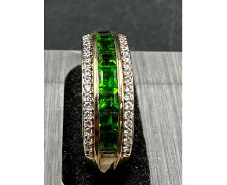 A 9ct gold green garnet and CZ ring Size S1/2