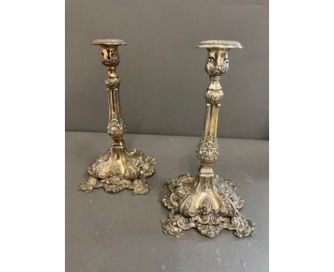 A pair of regency style white metal candle stick (H24cm)