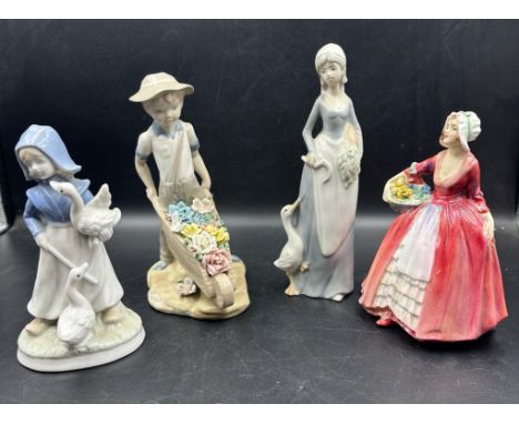 A selection of four ceramic figures to include Royal Doulton "Janet"
