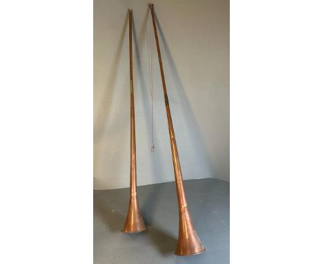 Two large Victorian brass and copper hunting horns  H123 and 134