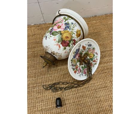 An opaline ceiling light with floral decoration 