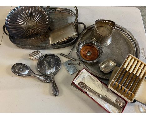 A selection of silverplate items to include trays, lighter etc 