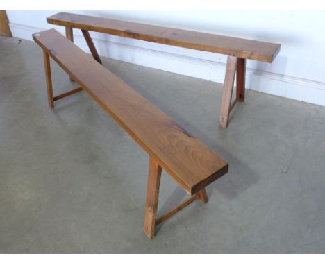 A pair of 19th century fruitwood benches - Height 44 cm x Length 1.64 m x Width 15 cm 