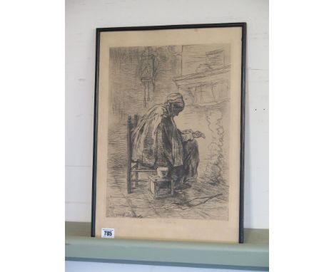 Jozef Israels etching entitled - The Hearth - 48cm x 33cm