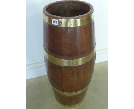 An oak coopered barrel stick stand - Height 68 cm x 23 cm top measurement 