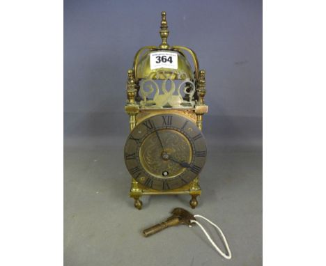 A late 19th/early 20th century brass lantern style time piece by Webster of London - copy of Charles II clock, faux bell - He