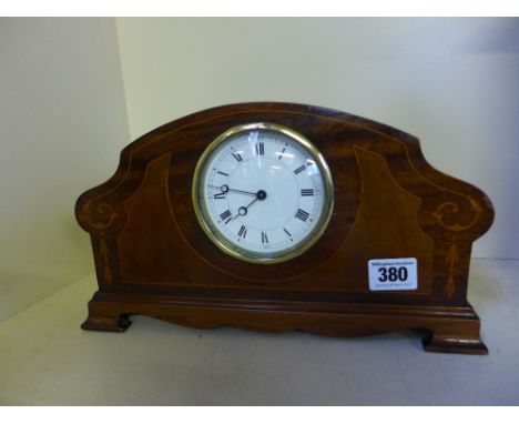 An Edwardian mantel clock eight day movement platform escapement, oak case with inlay 
Condition report: Working 