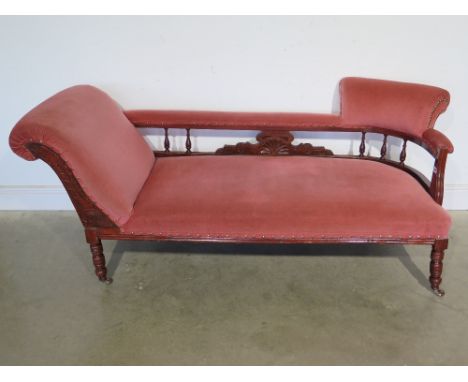 A late Victorian chaise longue recovered in a pink draylon - Height 75 cm x Width 1.79 m x Depth 65 cm 