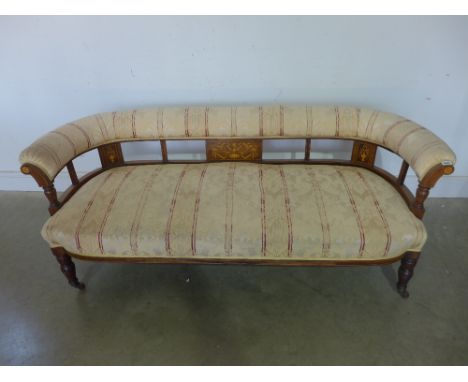 A late Victorian inlaid rosewood settee on turned legs - Height 65 cm x Width 1.67 m x Depth 70 cm 