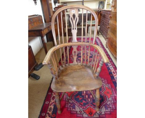 A cut down 19th century ash and elm stick back Windsor armchair