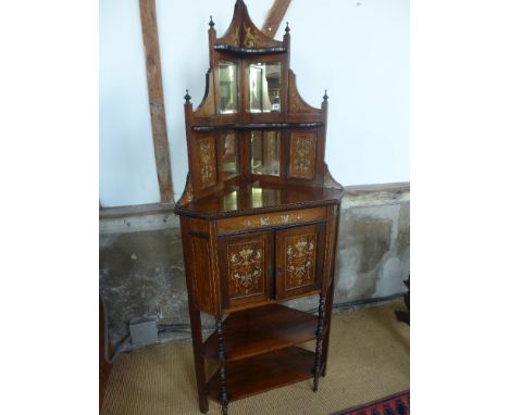 A late Victorian Edwardian inlaid rosewood mirror back corner cabinet - Height 1.97 m x Width 75 cm 