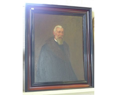 An oil on board portrait of a Vicar in a fur collared coat with modern label verso Dr Fry Vicar to the Kaiserin and White Rus