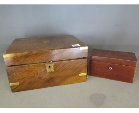 A Victorian walnut writing slope for restorations and a two section tea caddy