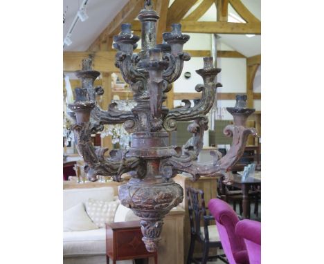 An 18th century silver gilt carved wood chandelier - 12 arm - Height 113 cm 