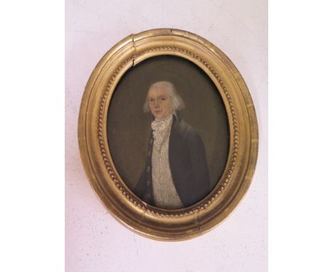 An 18th/19th portrait of a gentleman oil on canvas board unsigned - 16cm x 12cm - in a gilt frame