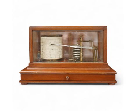 An early 20th century teak cased barograph by Ross, London No.A.529. with drawer underneath containing the original leaflet, 