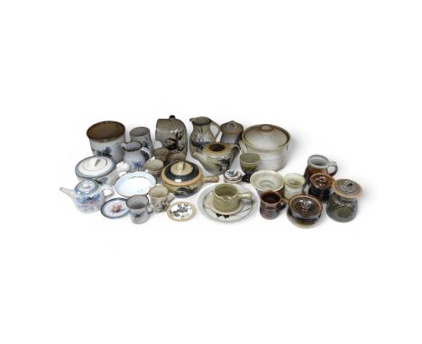 A large collection of Studio ceramics by John Davidson, Truro Pottery, largest item casserole pot and cover 20cm high (31). C
