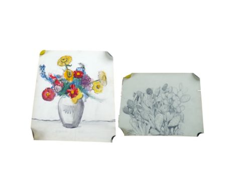 Adrian Paul Allinson ROI (1890-1959), watercolour and pencil drawing from the artists sketch book, Still life’s of flowers, u
