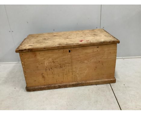 A Victorian rectangular pine trunk, width 94cm, depth 50cm, height 47cm. Condition - poor to fair