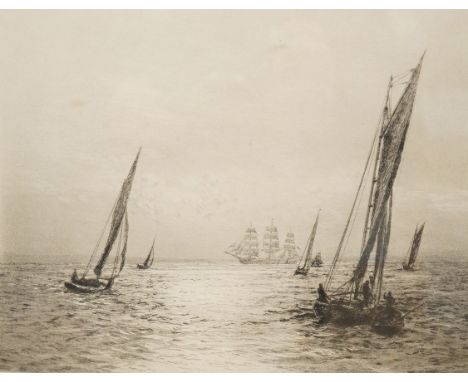 William Lionel Wyllie (1851-1931), etching, Sunshine on the Solent, signed in pencil, 19 x 23cm. Condition - fair to good