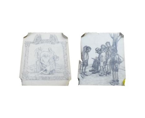 Adrian Paul Allinson ROI (1890-1959), two pencil / charcoal drawings from the artists sketch book, Figural studies including 