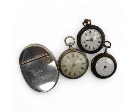 An early Victorian silver pair cased key wind verge pocket watch by Tho. Cogger, Hastings, outer case diameter 57mm, two othe
