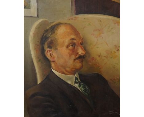 Fred Spurgeon, oil on canvas, Portrait of Harold Avery, signed, 56 x 45cm, unframed. Condition - fair to good