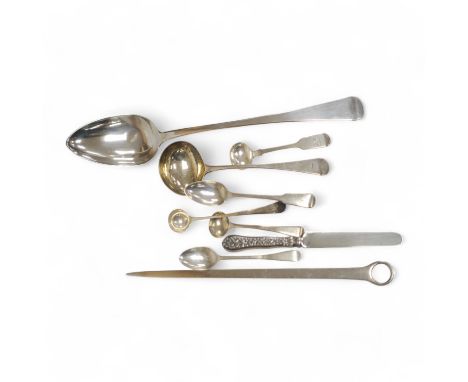 A George III silver Old English pattern basting spoon, by William Seaman, London, 1815, 31.6cm, together with a George III si