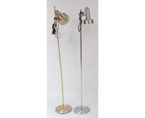 A 1970s Danish brushed aluminium floor lamp, having a rotating lower cylindrical domed shade, h.143cm; together with a silver