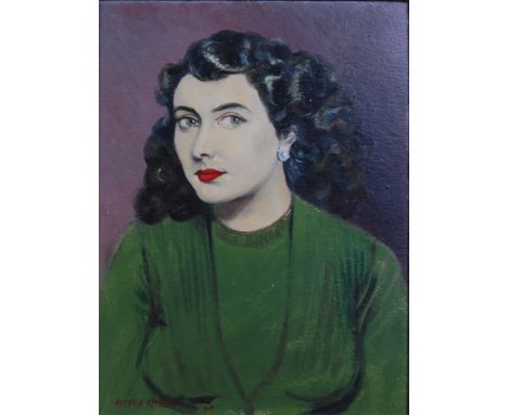 Arthur Heyden (20th century) - Portrait study of a lady, dressed in green, oil on board, signed and dated '48 lower left, 56 