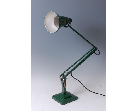 Herbert Terry - a green painted anglepoise lamp, model No.1227, of hinged and rotating form with moveable shade, raised on st