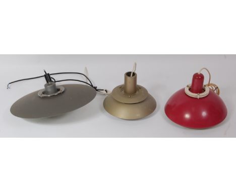 In the manner of Louis Poulsen - a grey painted metal circular two-tier hanging ceiling light, dia. 39cm; together with a sma