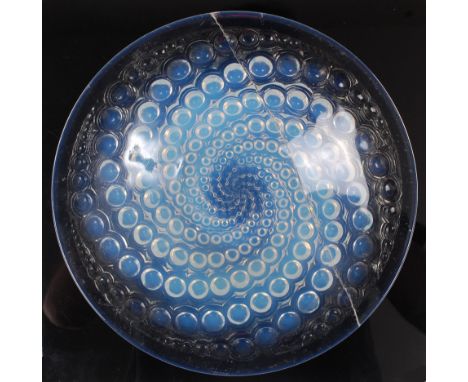 René Lalique - an Art Deco opalescent moulded glass Volutes bowl, of circular shallow form, raised spiral relief decorated wi