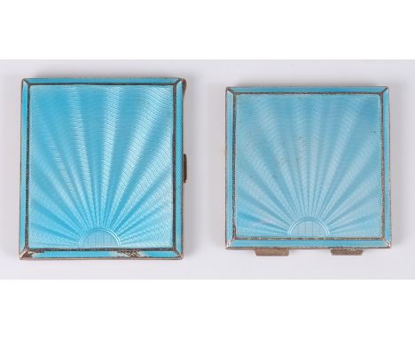 An Art Deco silver and blue guilloche enamel pocket cigarette case, having gilt washed interior, maker Adie Brothers Ltd, Bir