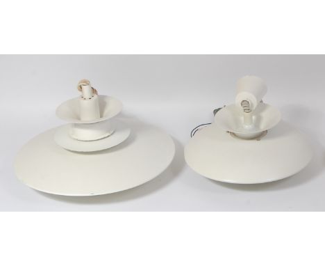 In the manner of Louis Poulsen - a white painted metal circular five-tier hanging ceiling light, dia.42cm; together with a si