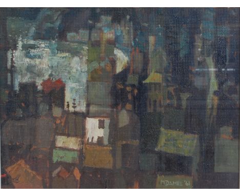 M Dames - Lyme in March, abstract expressionist school, oil on board, signed and dated '61 lower right, 43 x 56.5cm.Painting 