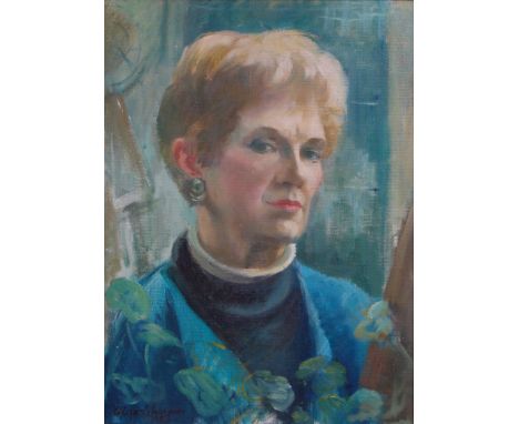 Olga Lehmann (1912-2001) - Self portrait, oil on board, signed and dated 1983 lower left, 44 x 33.5cm
