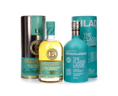 BRUICHLADDICH CLASSIC LADDIE Single Malt Scotch Whisky 700ml, 50% volume, in tin. BRUICHLADDICH AGED 10 YEARS Single Malt Sco