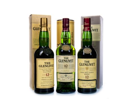 GLENLIVET 12 YEARS OLD (3) Single Malt Scotch Whisky 70cl, 40% volume, two in cartons and one in tube. Three bottles.