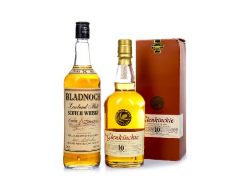 BLADNOCH 8 YEARS OLD Single Malt Scotch Whisky 75cl, 40% volume. GLENKINCHIE 10 YEARS OLD Single Malt Scotch Whisky 70cl, 40%