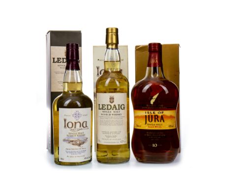 JURA 10 YEARS OLD - ONE LITRE Single Malt Scotch Whisky One litre, 43% volume, in carton. IONA Single Malt Scotch Whisky 700m