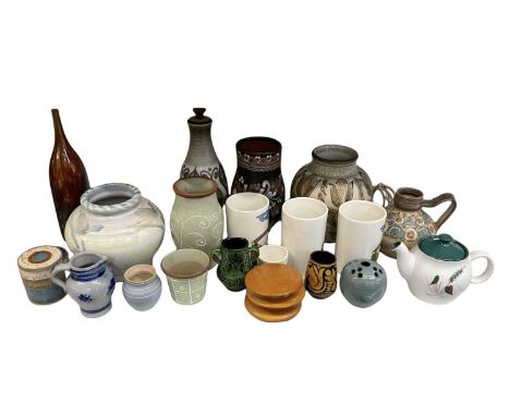 A quantity of sundry ceramics including a large floral decorated Denby vase, height 23cm, a Denby jug, height 17cm, another a